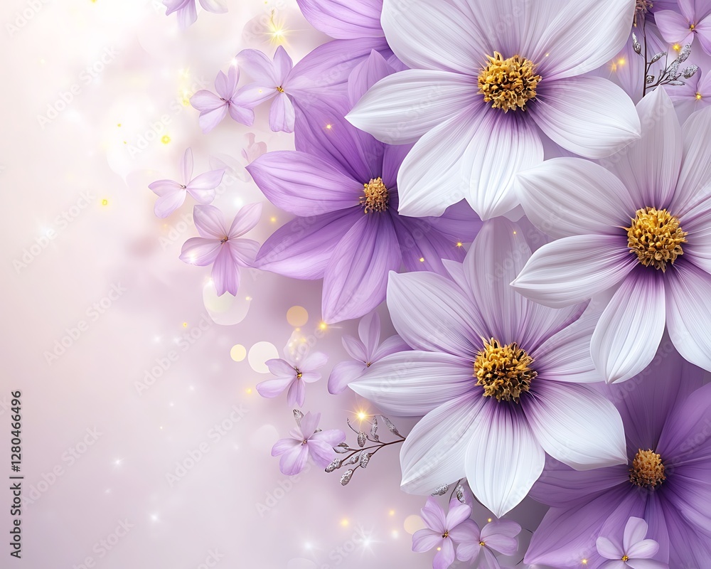 Fototapeta premium Delicate Purple Flowers, Soft Background, Sparkling Design