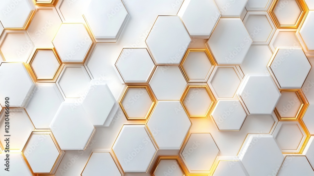 Elegant futuristic tech vector: Gold hexagonal patterns on white, abstract design Elegant futuristic tech vector: Gold hexagonal patterns on white, abstract design