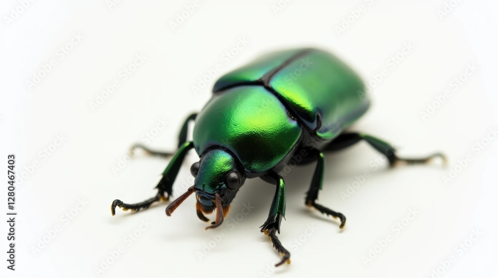 Naklejka premium Shiny Green Beetle with Iridescent Shell