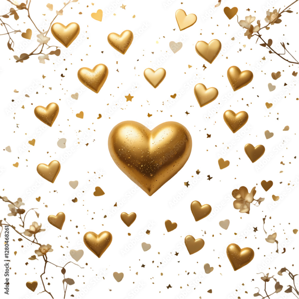 Obraz premium Golden Hearts: Love, Romance, Valentine's Day isolated on transparent background
