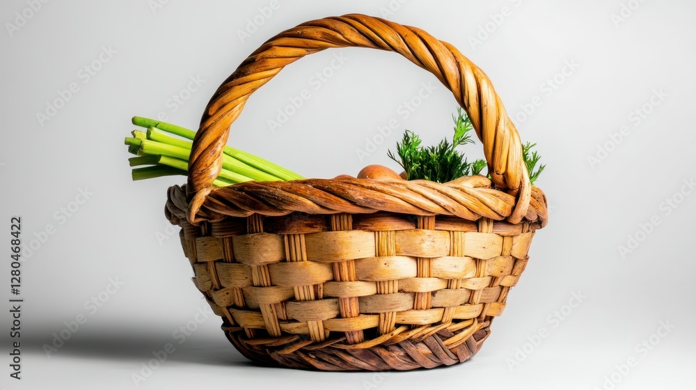 High-quality isolated image of an organic vegetable basket, placed on a pure white background, perfect for graphic design or advertising purposes High-quality isolated image of an organic vegetable basket, placed on a pure white background, perfect for graphic design or advertising purposes