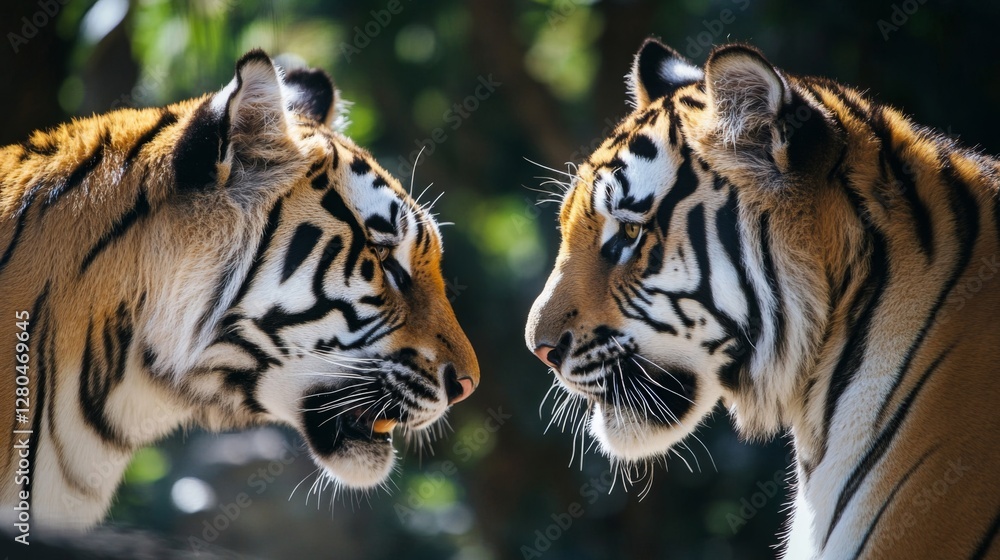 Naklejka premium Two Tigers Facing Each Other Close Up Portrait