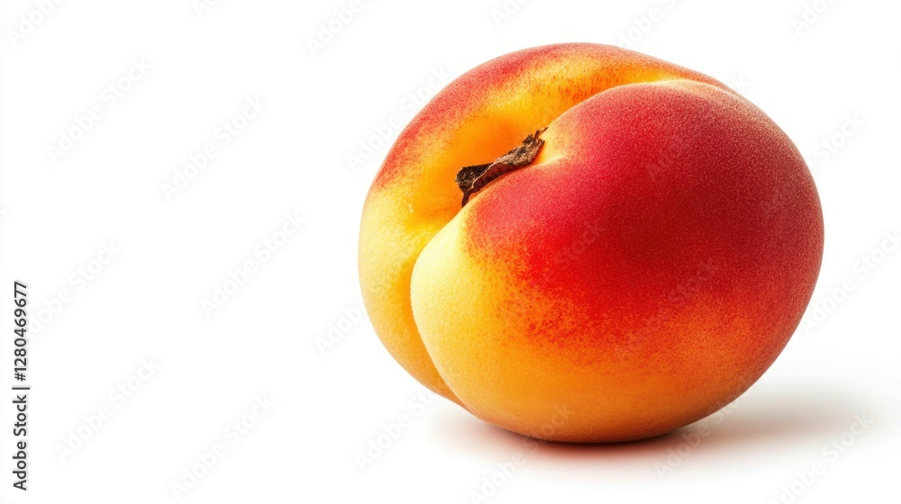 High-resolution image of a juicy peach against a white backdrop, perfect for e-commerce, catalogs, and promotional content High-resolution image of a juicy peach against a white backdrop, perfect for e-commerce, catalogs, and promotional content