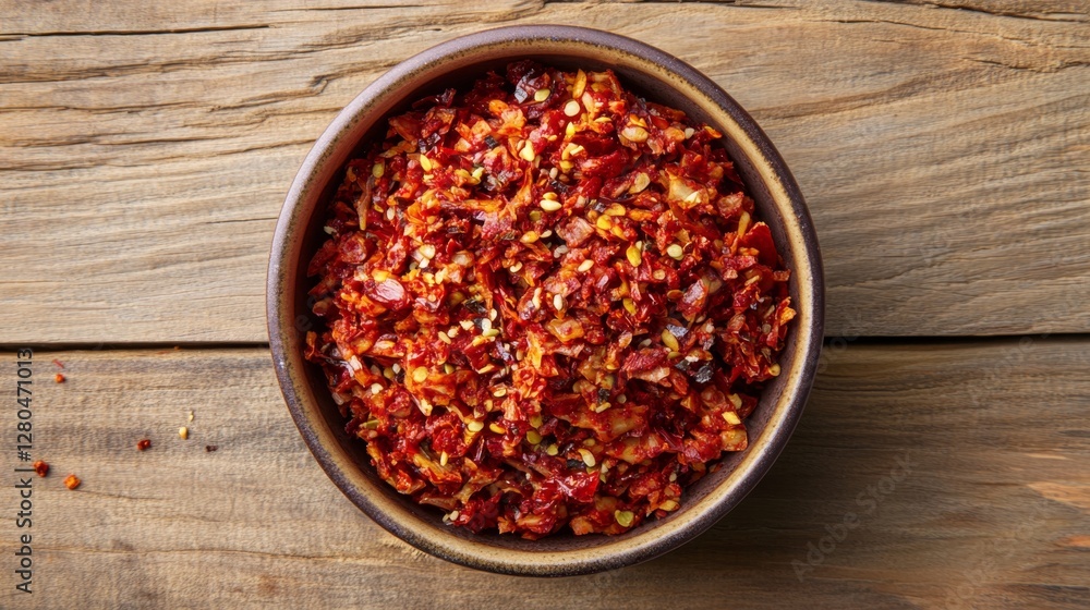 Close-Up of Kimchi Ingredients in a Bowl with Vibrant Red Color Close-Up of Kimchi Ingredients in a Bowl with Vibrant Red Color