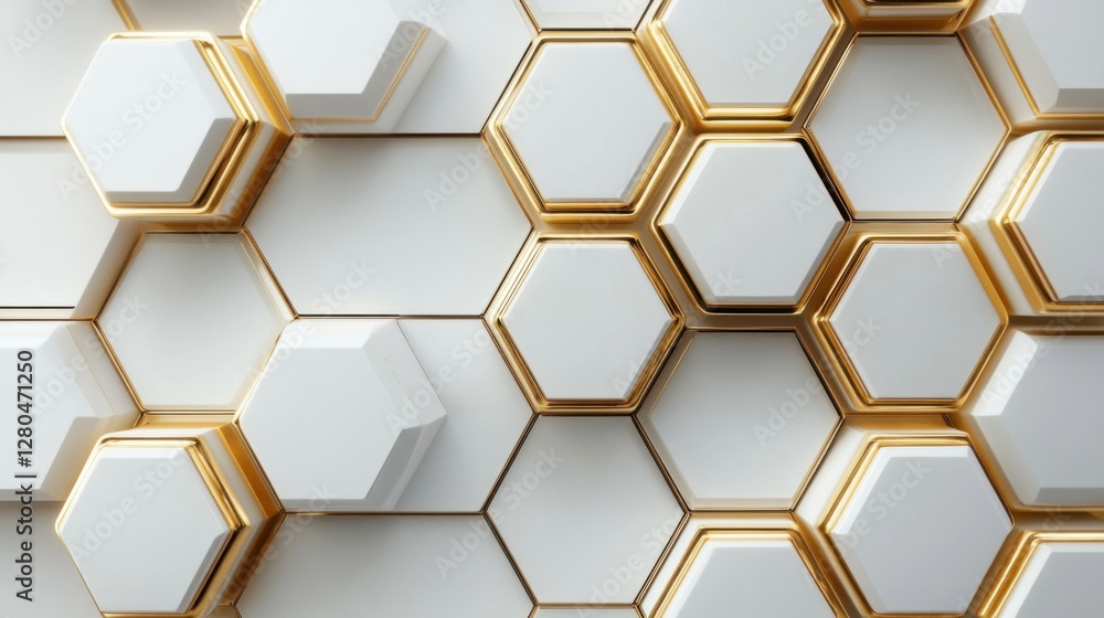 Elegant futuristic tech vector: Gold hexagonal patterns on white, abstract design Elegant futuristic tech vector: Gold hexagonal patterns on white, abstract design