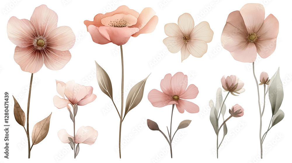Obraz premium tropical flowers illustration isolated on transparent white background, clipping path