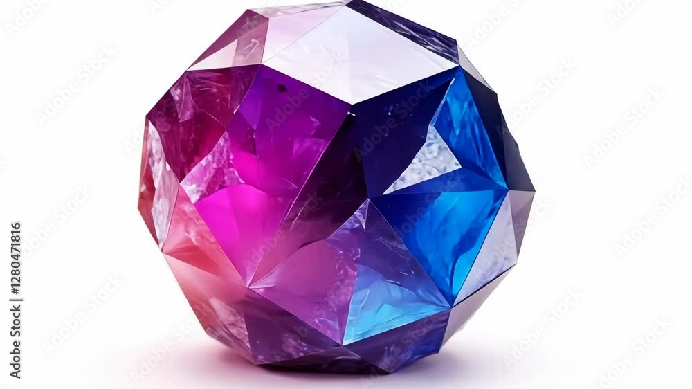 Colorful geometric crystal sphere reflecting light in vibrant shades of purple and blue Colorful geometric crystal sphere reflecting light in vibrant shades of purple and blue