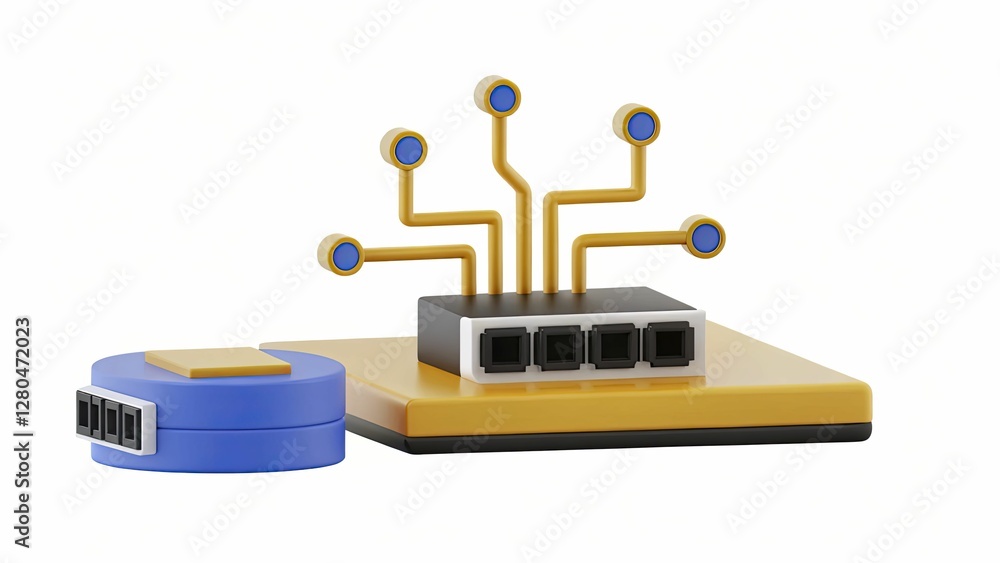 Abstract Technology Network Interface Connectors with Blue and Yellow Design Elements Abstract Technology Network Interface Connectors with Blue and Yellow Design Elements