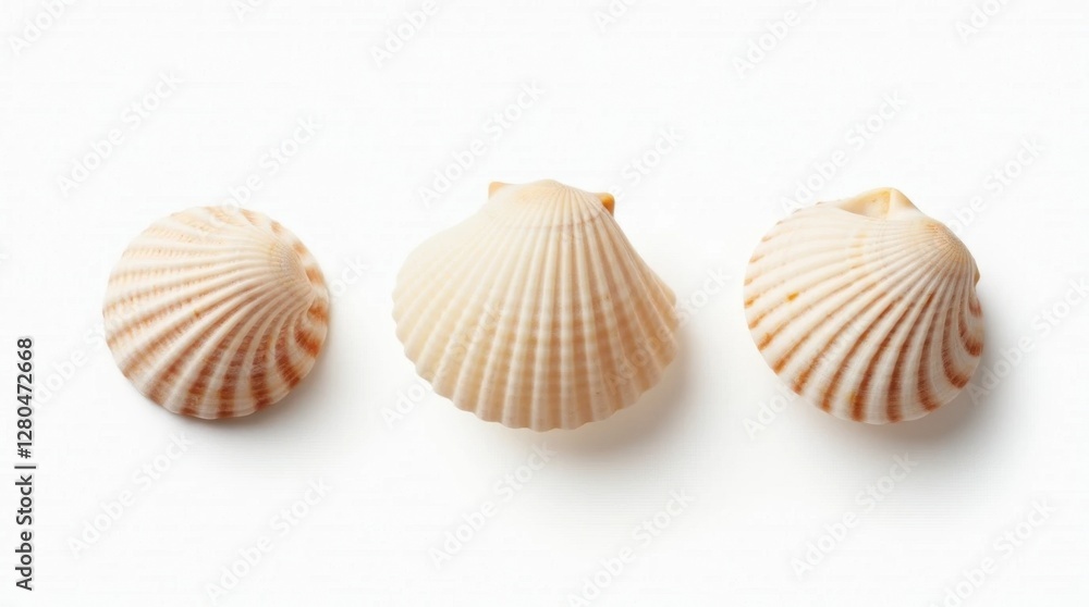 Three Seashells of Varying Sizes and Textures Three Seashells of Varying Sizes and Textures