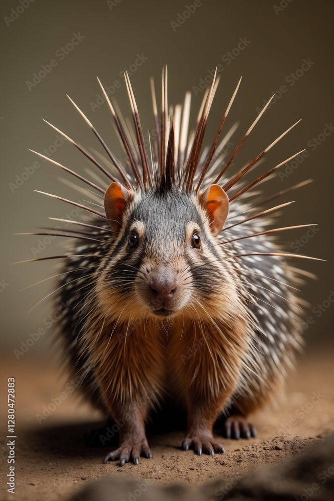 Naklejka premium The hedgehog is a small, nocturnal mammal known for its distinctive spiny coat, which provides it with effective protection against predators. These spines, made of keratin, are sharp and cover most o