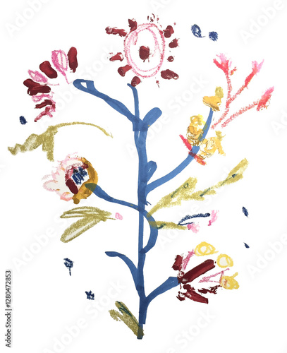 Abstract flower plant hand drawn art painting.