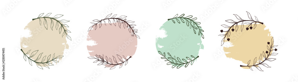 Hand drawn floral frames with branch and leaves. Elegant logo template. Floral round frames for the Valentine's day, wedding decor, logo and identity Hand drawn floral frames with branch and leaves. Elegant logo template. Floral round frames for the Valentine's day, wedding decor, logo and identity
