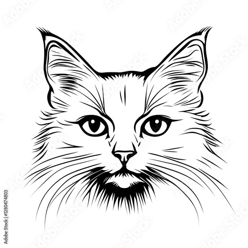 Majestic Cat Portrait: A Striking Black and White Line Art