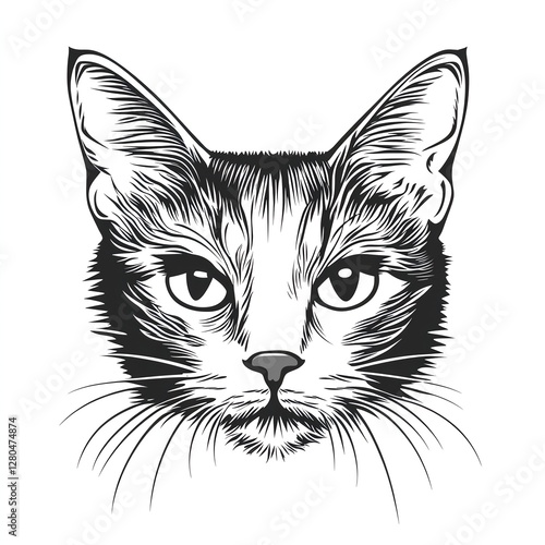 Intense Gaze: A Cat's Face in Striking Black and White
