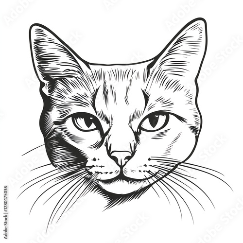Intense Gaze: A Cat's Portrait in Ink.  A striking monochrome masterpiece.