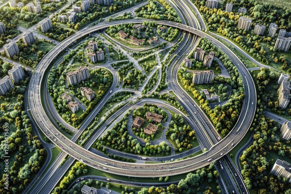 Aerial view of sustainable city highway interchange Aerial view of sustainable city highway interchange