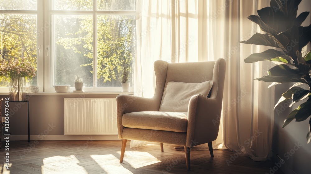 Fototapeta premium A tranquil Dutch-style living room with a mocha-colored