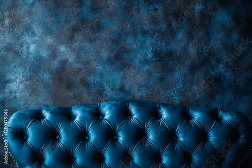 Obraz na płótnie Deep Blue Velvet Tufted Sofa Backdrop Luxury Texture w salonie