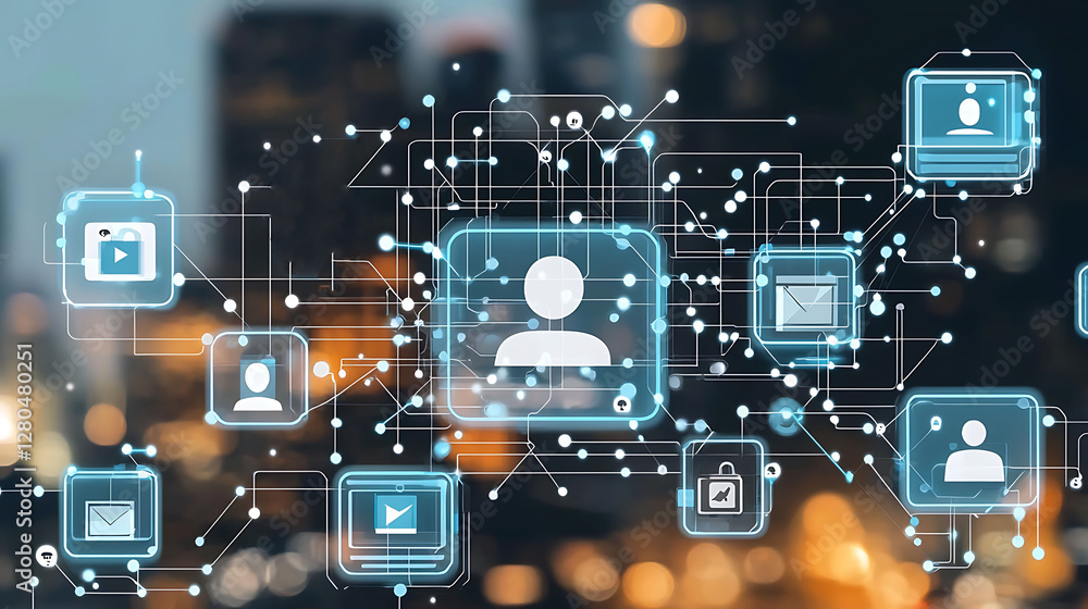 Futuristic Digital Network of Online User Connections Futuristic Digital Network of Online User Connections