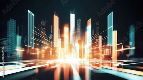 Futuristic Digital Cityscape with Glowing Skyscrapers