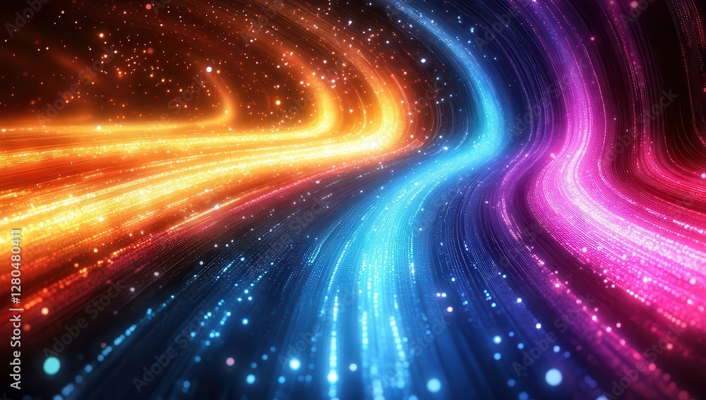 Fototapeta premium Vibrant Abstract Digital Background with Colorful Lines and Glowing Particles for Creative Projects and Design Applications