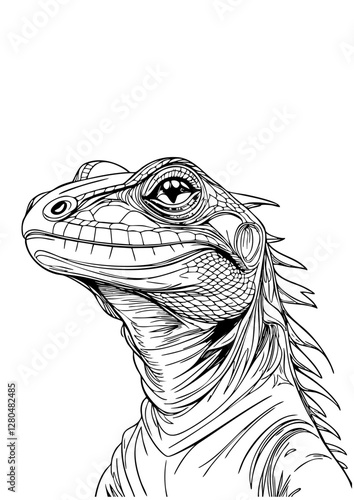 Realistic Iguana Illustration – Black and White Reptile Drawing for Tattoos, Science, and Printable Wildlife Art