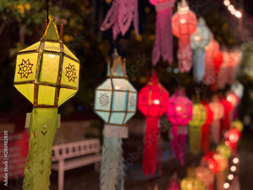 Obraz na płótnie Lanterns at Wat Muen Tum Buddhist temple in Chiang Mai w salonie