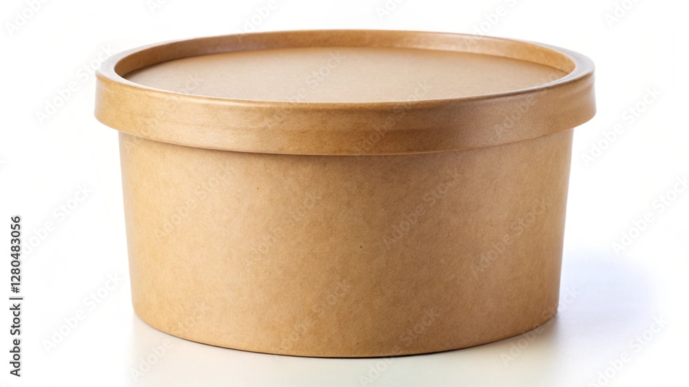 Brown paper container with lid isolated on a white background for packaging and storage purposes
Brown paper container with lid isolated on a white background for packaging and storage purposes