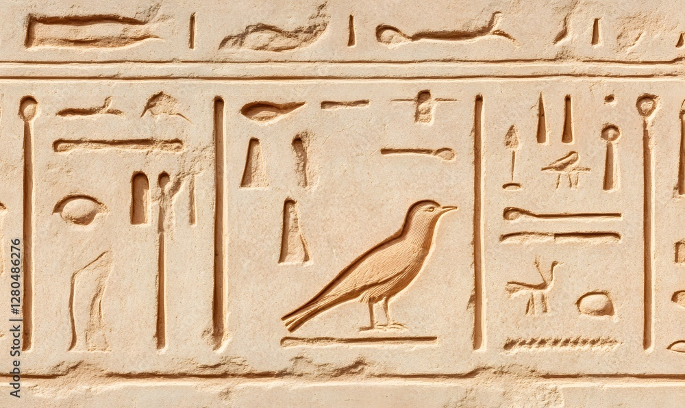 An ancient Egyptian inscription featuring beautifully carved hieroglyphs, Generative AI