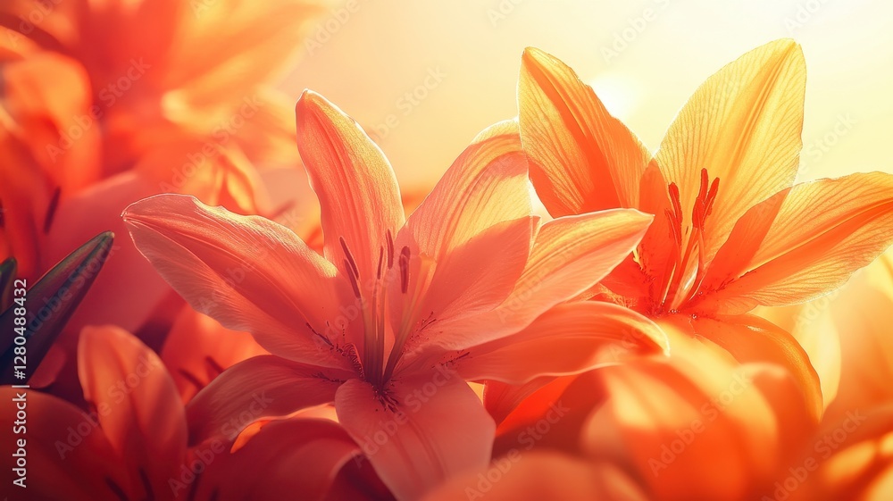Fototapeta premium Close-Up of Glowing Backyard Lilies: A Stunning Display of Nature's Beauty in Vibrant Petals
