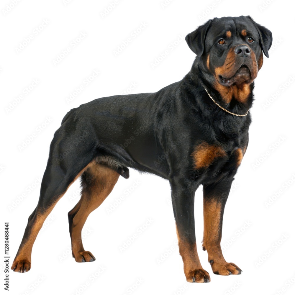 rottweiler Black and brown dog standing on a white background cute canine portrait for pet lovers and animal enthusiasts rottweiler Black and brown dog standing on a white background cute canine portrait for pet lovers and animal enthusiasts