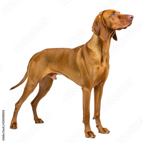 vizsla Brown dog standing upright against white background cute canine posing for portrait pet photography studio setting
