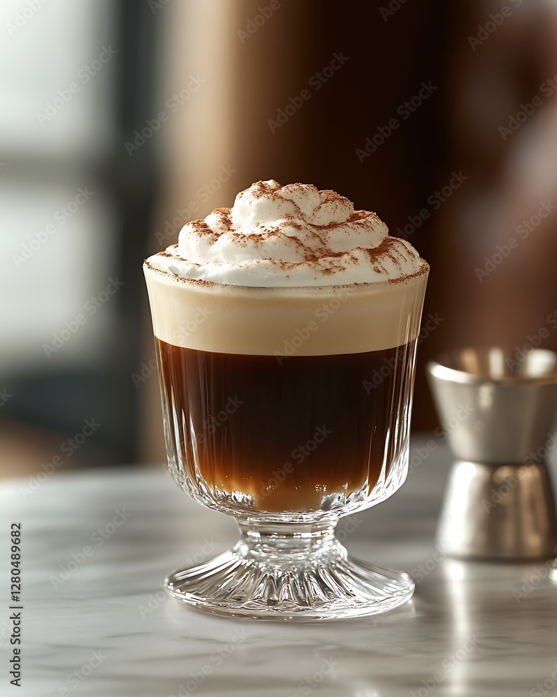 Creamy coffee drink on marble bar Creamy coffee drink on marble bar