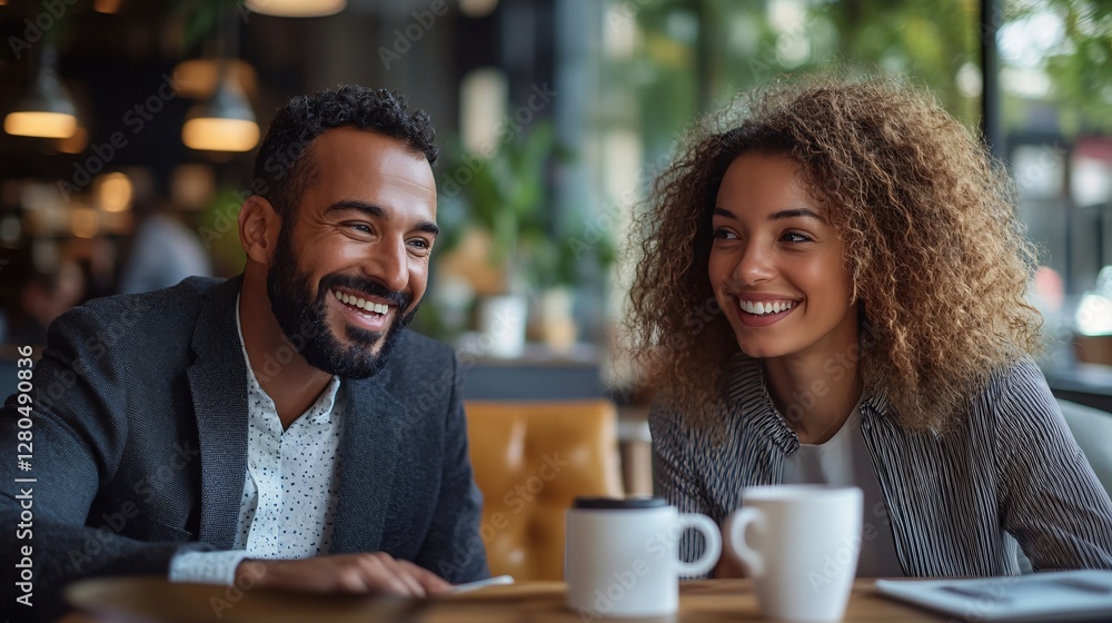 Smiling Diverse Friends Sharing a Coffee Conversation in Café