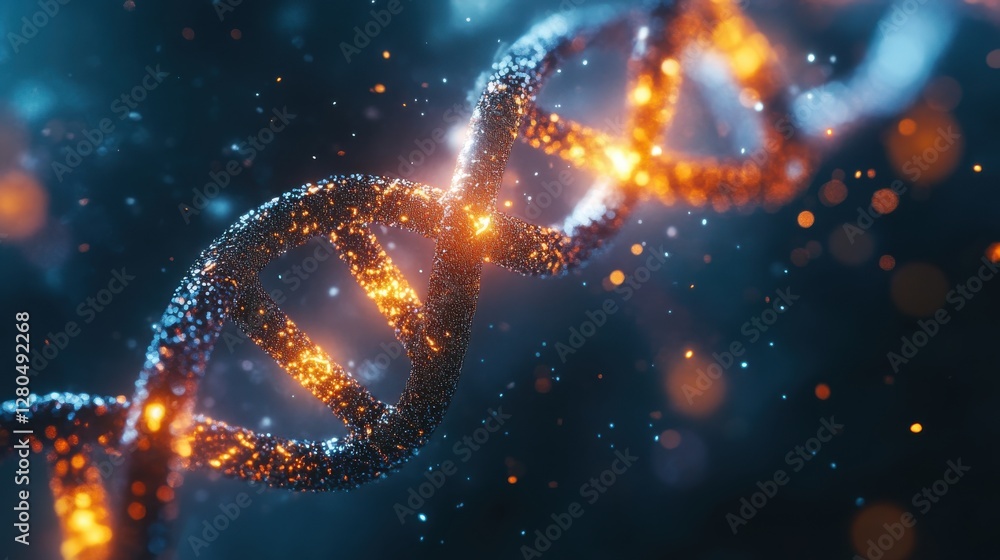 DNA Helix: An intricate DNA helix glows with a fiery light, its spiral structure highlighted against a dynamic backdrop. DNA Helix: An intricate DNA helix glows with a fiery light, its spiral structure highlighted against a dynamic backdrop.