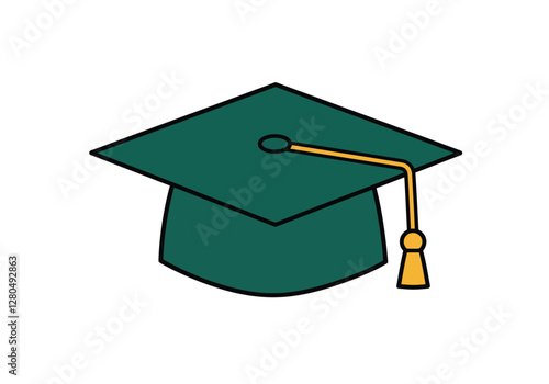 Clip art of graduation hat. This image shows a green graduation cap with a yellow tassel. Vector illustration design.