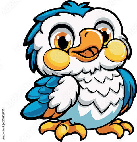 Vector illustration of a cute and playful eagle. This charming design features a friendly, cartoon-style eagle with big eyes and a cheerful expression, perfect for adding a fun and approachable touch 
