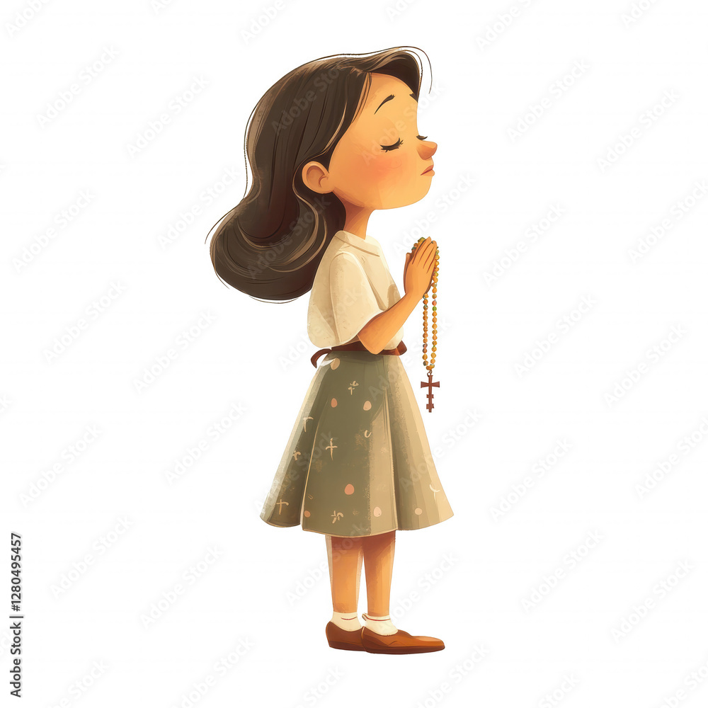 Stylized Woman with Rosary on Easter Cartoon- Religious Easter Cliparts Stylized Woman with Rosary on Easter Cartoon- Religious Easter Cliparts