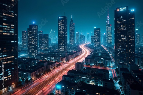 Wallpaper Mural Futuristic cityscape with glowing structures and digital pathways, showcasing advanced urban innovation. Torontodigital.ca