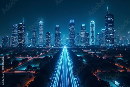 Wallpaper Mural Futuristic cityscape with glowing structures and digital pathways, showcasing advanced urban innovation. Torontodigital.ca