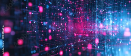 Wallpaper Mural Abstract Digital Landscape with Glowing Blue and Pink Particles Torontodigital.ca