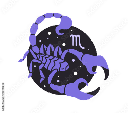 Scorpio zodiac sign in circle icon. Avatar of horoscope symbol. Stars constellation of Scorpion in round shape. Element of astrology calendar. Flat isolated vector illustration on white background