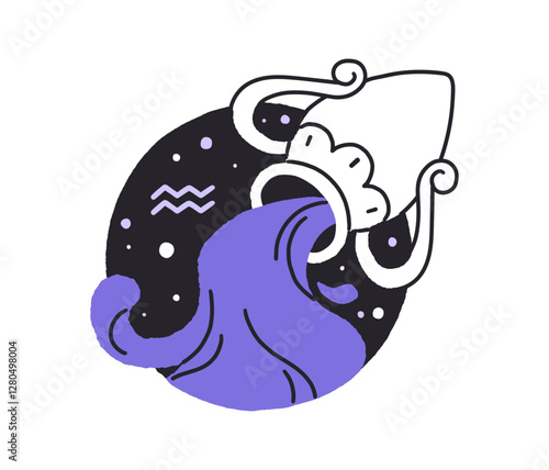 Contour icon of Aquarius zodiac sign. Round shape avatar of stars figure, constellation. Astrology element, horoscope symbol of birth month. Flat isolated vector illustration on white background