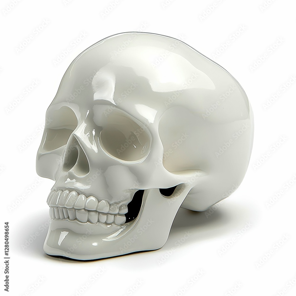 White Anatomical Skull Polished Artistic Replica Creepy Eerie Halloween Season Decoration Shiny Glossy Display White Anatomical Skull Polished Artistic Replica Creepy Eerie Halloween Season Decoration Shiny Glossy Display