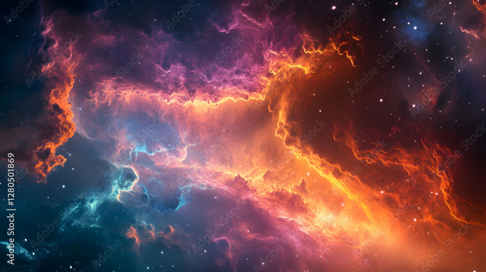 Space background with blue and orange clouds. Galaxy abstract background. Space background with blue and orange clouds. Galaxy abstract background.