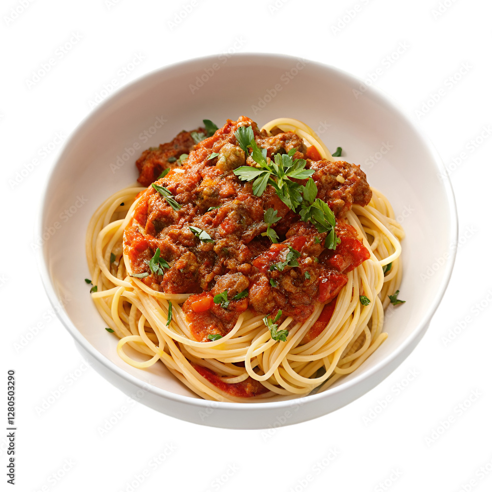 Delicious Spicy Noodles with Meat in a Bowl Tasty Asian Food on white background Generated by Ai. Delicious Spicy Noodles with Meat in a Bowl Tasty Asian Food on white background Generated by Ai.