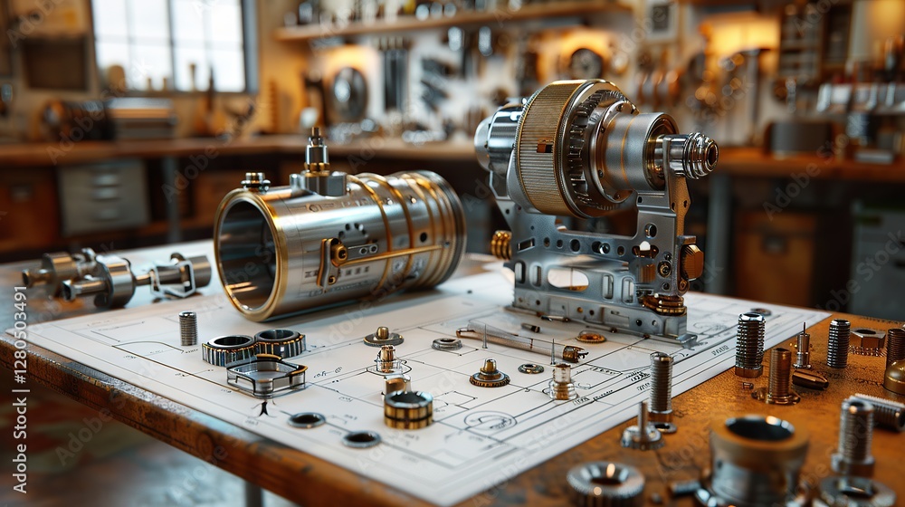 Fototapeta premium Precision Engineering: A Workshop Scene
