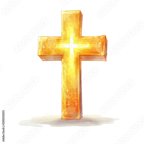 golden cross watercolor style on white background clip art preview