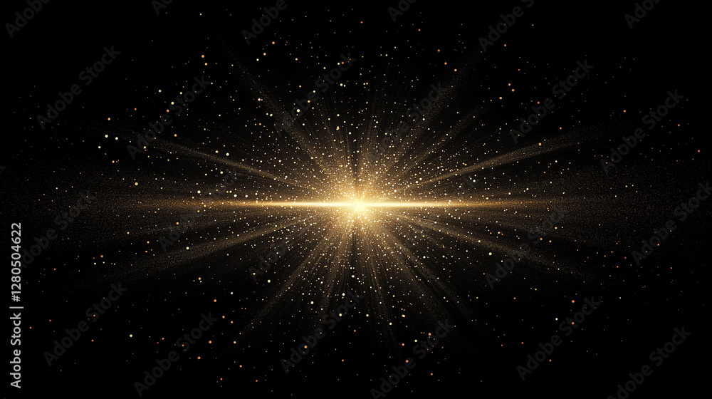 Abstract gold particles radiate from center of screen, black background, glitter background image Abstract gold particles radiate from center of screen, black background, glitter background image