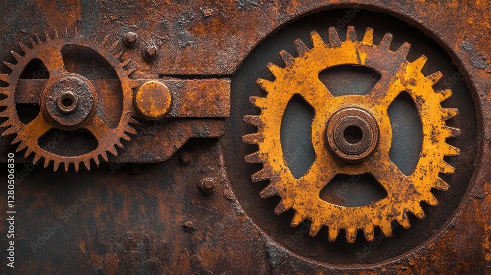 Rusty Gears on an Old Mechanism with Textured Metal Background Rusty Gears on an Old Mechanism with Textured Metal Background